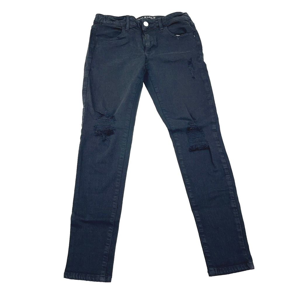 American Eagle Jeans Women 6‎ Black High Rise Jegging Ripped Holes Stretch Pants